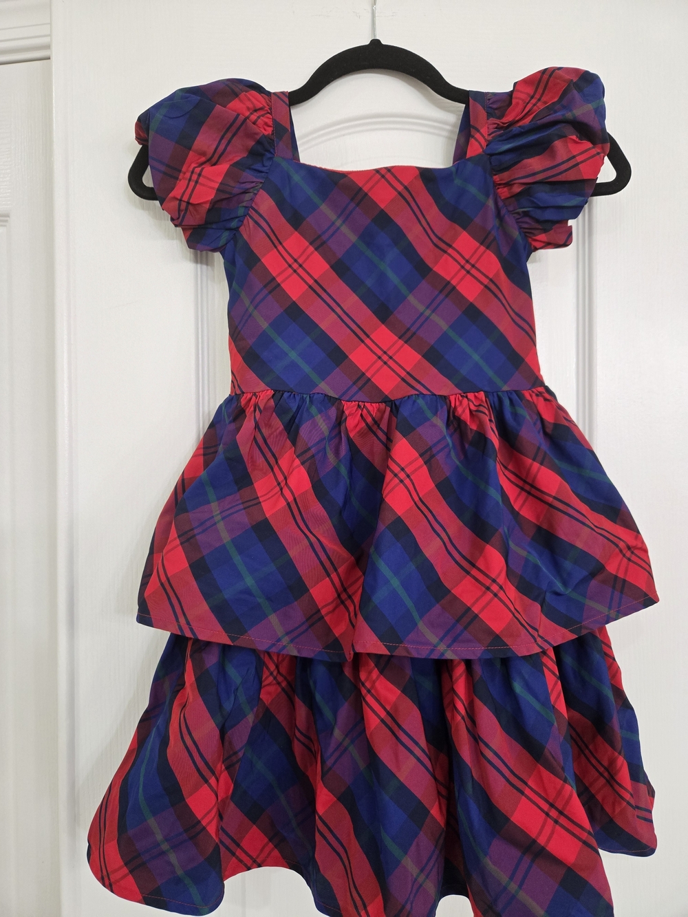 Girls Red and Blue Plaid Tiered Party Dress